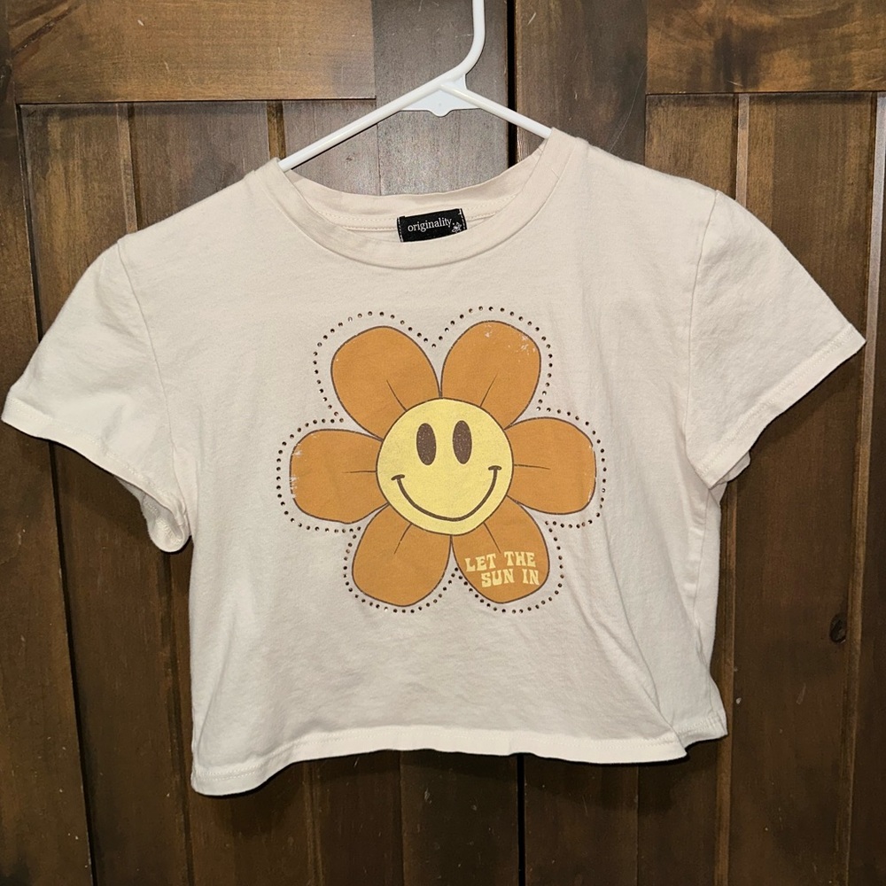 Smiley face flower crop top